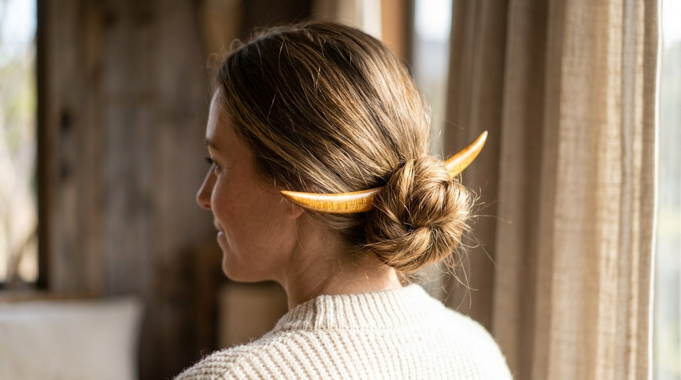 Handcrafted Curved Ancient Swamp Kauri Hair Stick/Hairpin "The Moon"