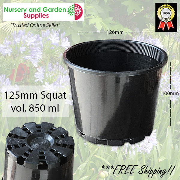 125mm Squat Plant Pot Black