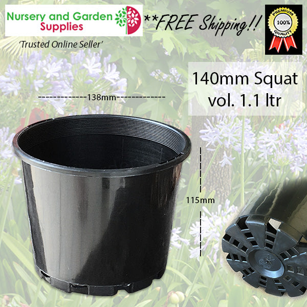 140mm Squat Plant Pot Black
