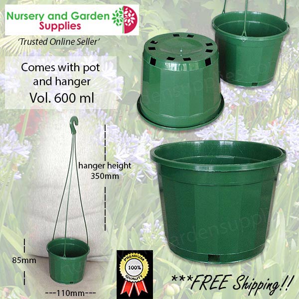 115mm Hanging Basket Pot Green (Pot & Hanger)
