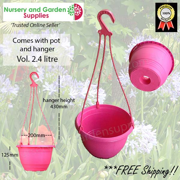 200mm Hanging Basket Pink saucerless at Nursery and Garden Supplies NZ - for more info go to nurseryandgardensupplies.co.nz