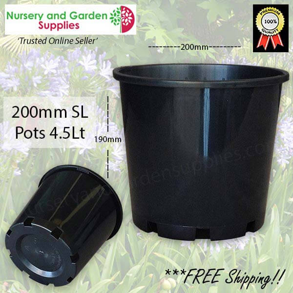200mm Plastic Plant Pot 8" Standard Height Black