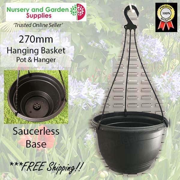270mm Hanging Basket Black saucerless (Pot & Hanger)
