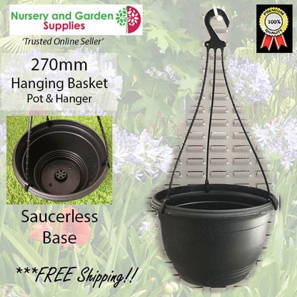 270mm Hanging Basket Black saucerless (Pot & Hanger)