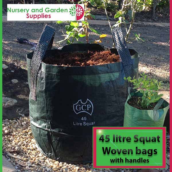45 litre Squat woven planter bag tree bag at Nursery and Garden Supplies NZ - for more info go to nurseryandgardensupplies.co.nz