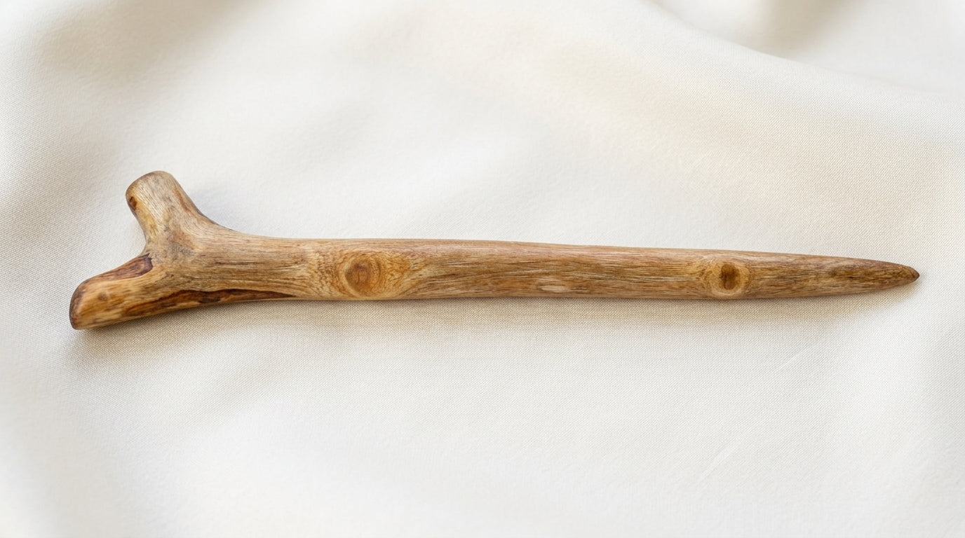 The handcrafted Olivewood hair wand