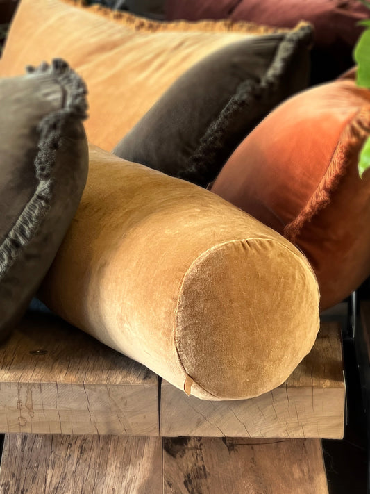 Velvet structured bolster cushion