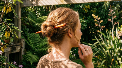 Handcrafted Premium Mahogany Wood Hairpin (Reddish-Orange Variation)
